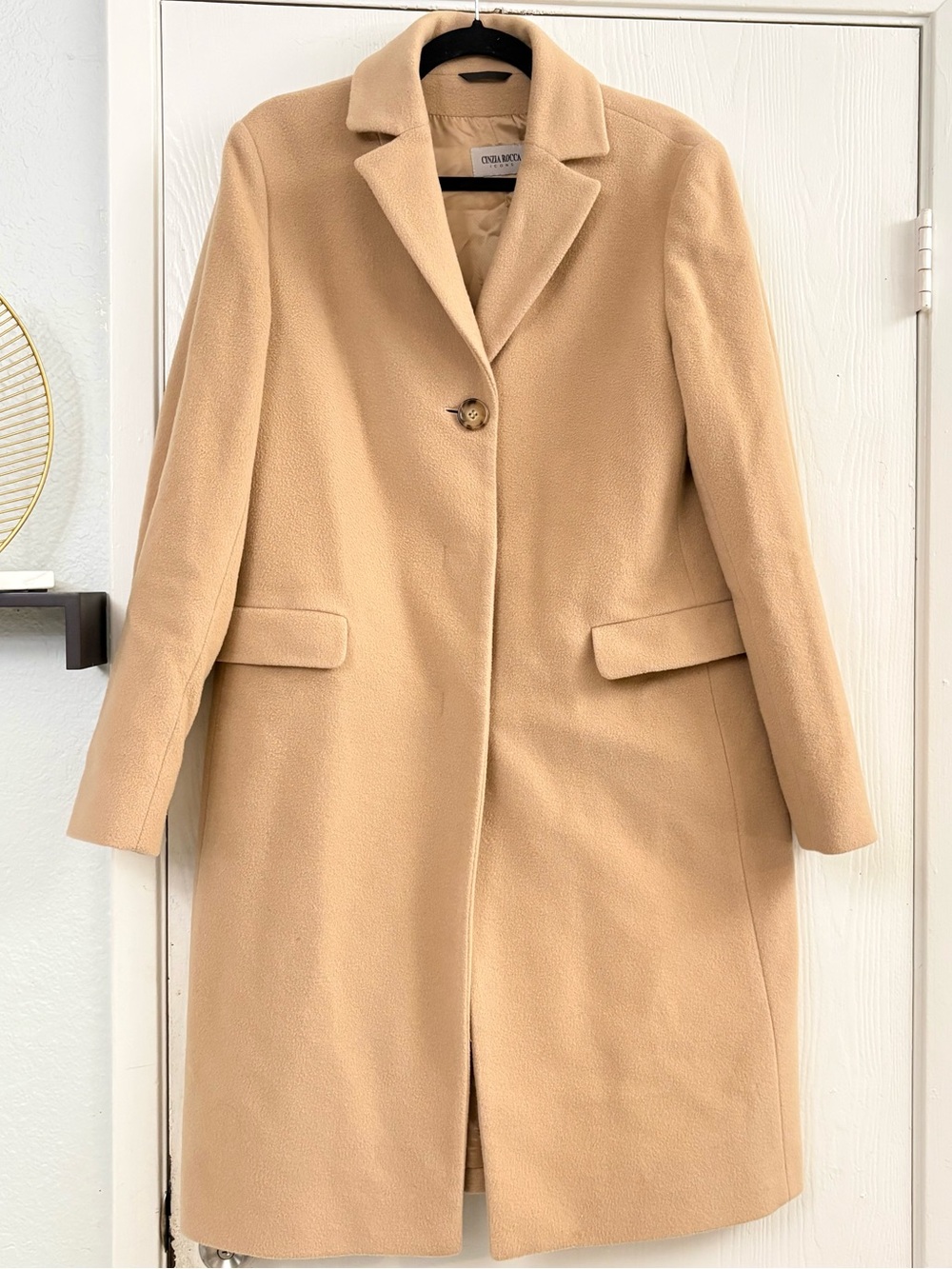 Cinzia Rocca Icons Virgin Wool & Cashmere Camel Single-Button Coat Size 12
